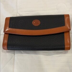 Vintage Dooney & Bourke Black and Brown Pebbled Leather Fold-Over Clutch